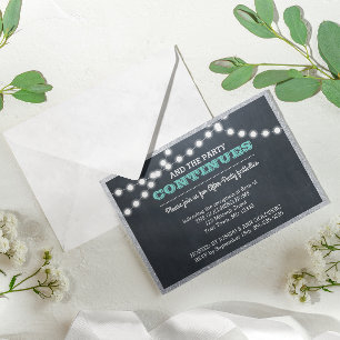 Invitación Luces de Pizarra Frontera Plateada Teal Después de