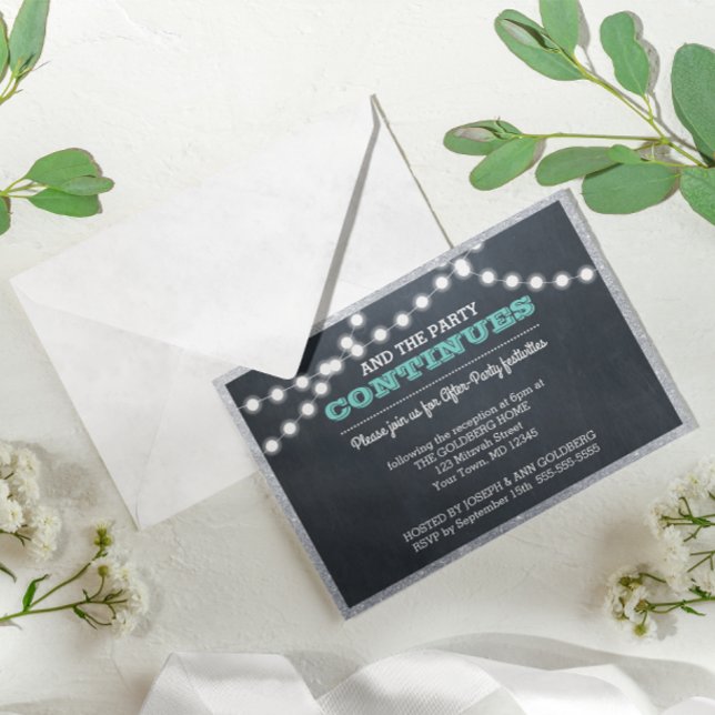 Invitación Luces de Pizarra Frontera Plateada Teal Después de (Subido por el creador)