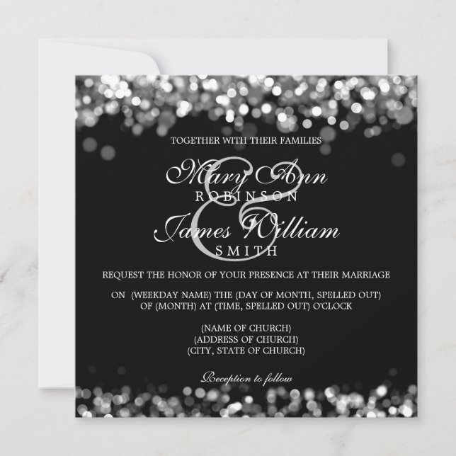Invitación Luces de plata de boda elegante (Anverso)