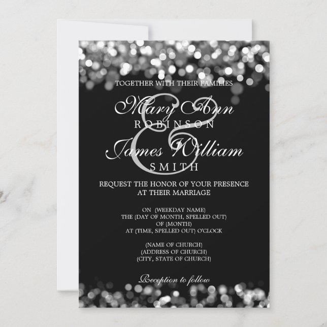 Invitación Luces de plata de boda elegante (Anverso)