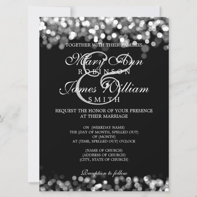 Invitación Luces de plata de boda elegante (Anverso)