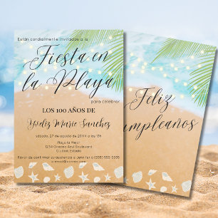 Invitación Luces de Playa Arenosa Española Fiesta de Cumpleañ