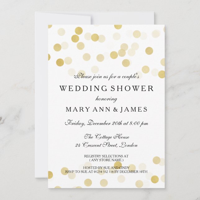 Invitación Luces de Purpurina de Relieve metalizado dorado de (Anverso)