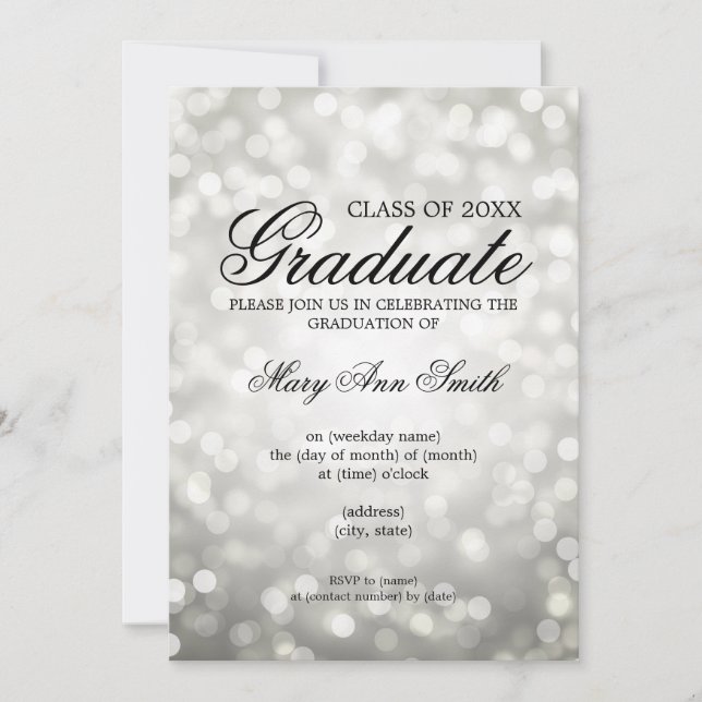 Invitación Luces de Purpurina del partido de graduación elega (Anverso)