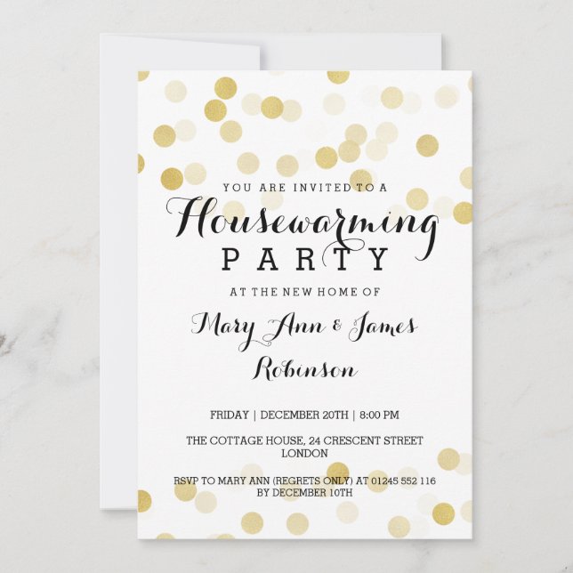 Invitación Luces de Purpurina Relieve metalizado dorado Faux  (Anverso)