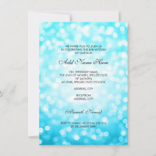 Invitación Luces de Purpurina turquesa del bar Mitzvah