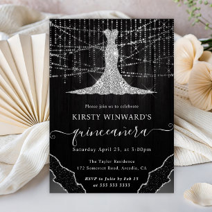 Invitación Luces de Quinceañera con adornos de diamantes y lu