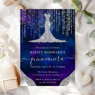 Invitación Luces de Quinceañera con Vestido de Diamante y Luc
