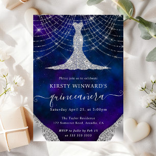 Invitación Luces de Quinceañera con Vestido de Diamante y Luc