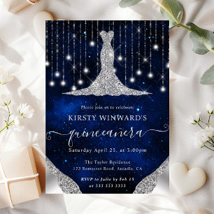 Invitación Luces de Quinceañera con Vestido de Diamante y Luc