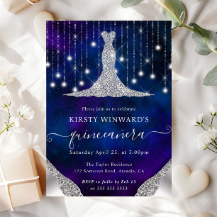 Invitación Luces de Quinceañera con Vestido de Diamante y Luc