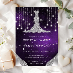 Invitación Luces de Quinceañera con Vestido de Diamante y Luc
