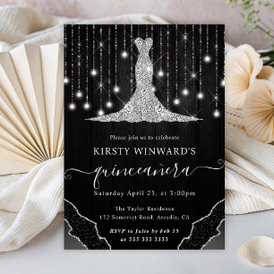 Invitación Luces de Quinceañera con Vestido de Diamante y Luc