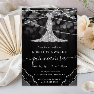 Invitación Luces de Quinceañera con Vestido de Diamante y Luc