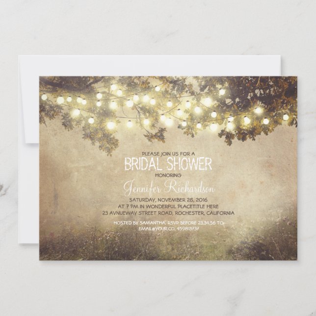 Invitación luces de rama de árbol de naturaleza rústica ducha (Anverso)