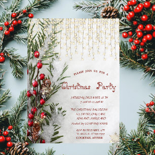 Invitación Luces de ramas de pino de nieve Empresa Navidad 