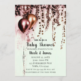 Invitación Luces de Rosa Dorado Rosa Mink Rústico Shower de B