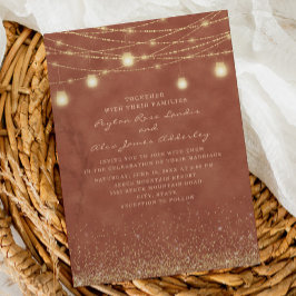 Invitación Luces de Terracota Doradas con Brillo para Boda