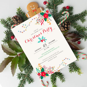 Invitación Luces de Tinsel de Cordel Botánico Moderno Navidad