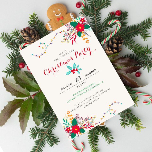 Invitación Luces de Tinsel de Cordel Botánico Moderno Navidad (Subido por el creador)