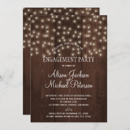 Invitación Luces de torbellino compromiso fiesta de madera rú