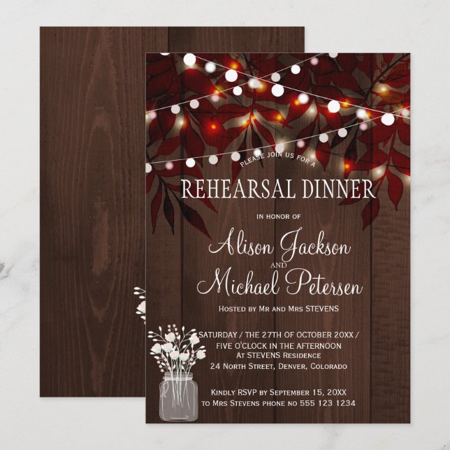 Invitación Luces de torbellino otoño rústico deja la cena de  (Anverso / Reverso)