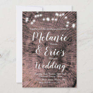 Invitación Luces de tronco para boda rústica con letra elegan