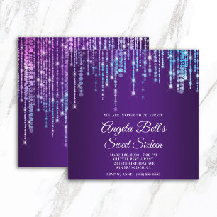 Invitación Luces de Unicornio Brillantes Royal Purple Cumplea