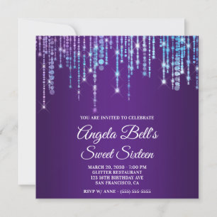 Invitación Luces de Unicornio Brillantes Royal Purple Cumplea