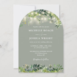 Invitación Luces de vegetación Arco Verde Sage Código QR Boda