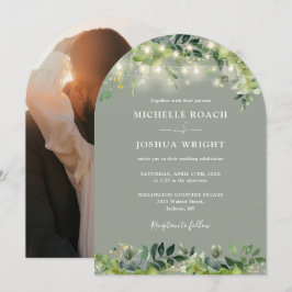 Invitación Luces de vegetación Arco Verde Sage Foto Boda