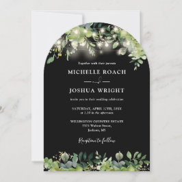 Invitación Luces de Vegetación Monograma Boda en Blanco y Neg