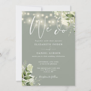 Invitación Luces de Vegetación Sage Verde Código QR Boda
