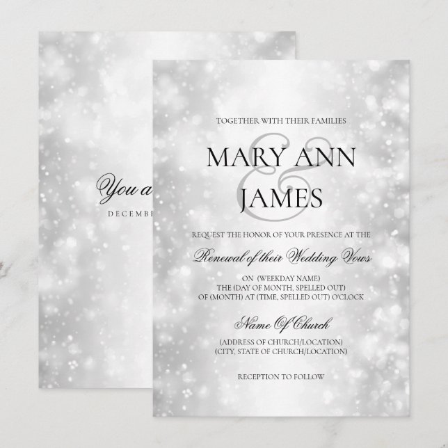 Invitación Luces de verano plateado de renovación de Boda (Anverso / Reverso)