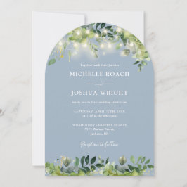 Invitación Luces de verde Arco Dusty Azul QR Boda de código