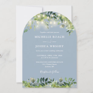 Invitación Luces de Verdor Monograma Boda Azul Polvo