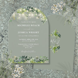 Invitación Luces de Verdor Monograma Verde Salvia Boda
