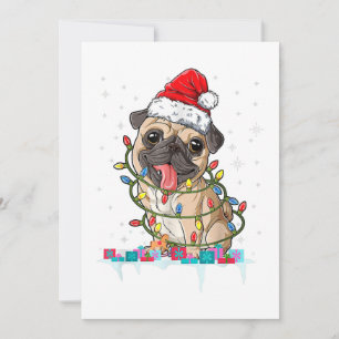 Invitación Luces del árbol de Navidad Pug Santa Perro Regalos