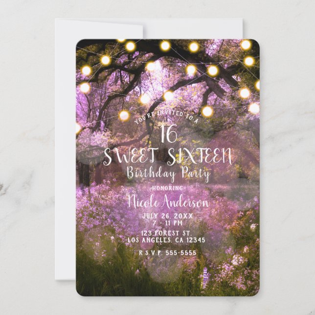 Invitación Luces del bosque encantado de primavera rústica Sw (Anverso)