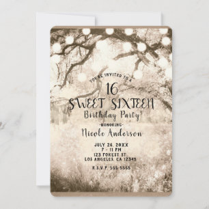 Invitación Luces del Bosque Encantado Sepia Vintage Dulces 16
