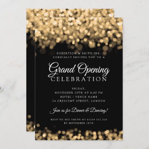 Invitación Luces deslumbrantes de oro de la gran apertura cor