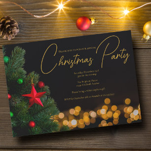 Invitación Luces Doradas Brillantes Fiesta Moderna de Navidad