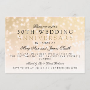 Invitación Luces doradas con destellos para el 50 aniversario