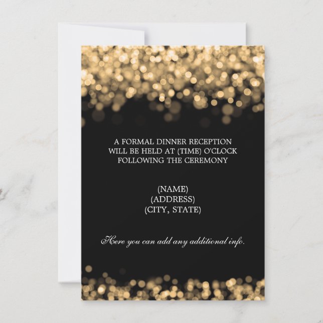 Invitación Luces doradas de la recepción de bodas (Anverso)