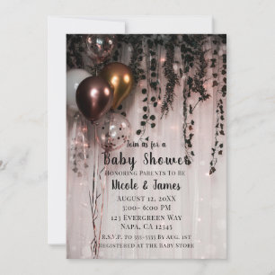 Invitación Luces doradas de rosas y hojas de vegetación para