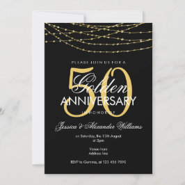 Invitación Luces Doradas Glamurosas 50 Aniversario de Boda