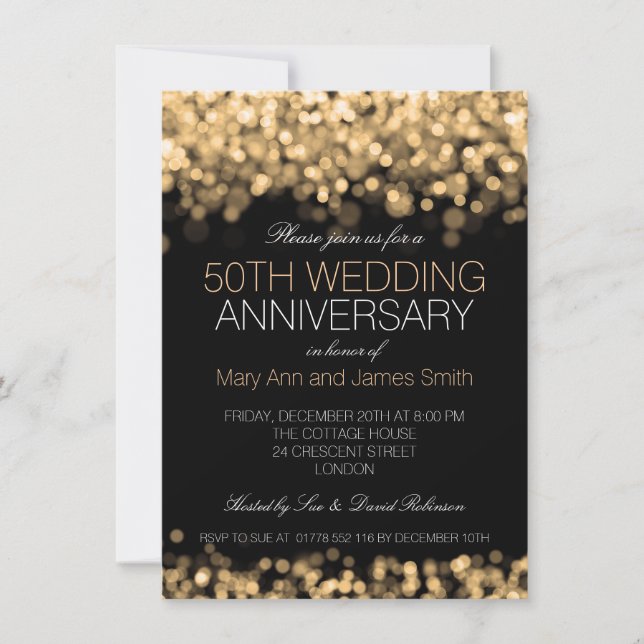 Invitación Luces doradas para el 50 aniversario de boda (Anverso)