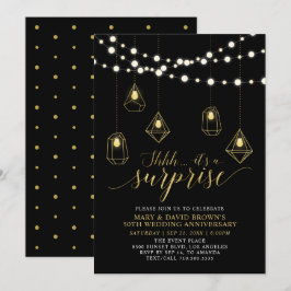 Invitación Luces doradas y negras sorprenden en el aniversari