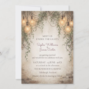 Invitación Luces Edison y ladrillo desgastado urbano industri