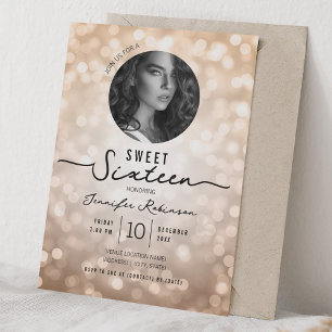 Invitación Luces Elegantes con Brillo Cumpleaños 16 Dulces Ro